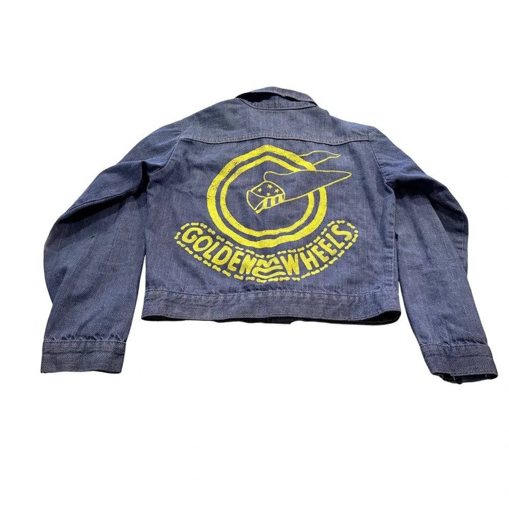 Boys Sears Golden Wheels Denim Jacket Blue Size 12 Graphic Print Trucker‎